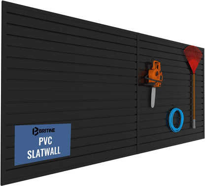Slatwall Panel Garage Organizer PVC Slatwall Heavy Duty Wall Mounted Rack, Interlocking Slat Wall Panels for Tool Organization Peg Board (Black 4 x 8 ft)