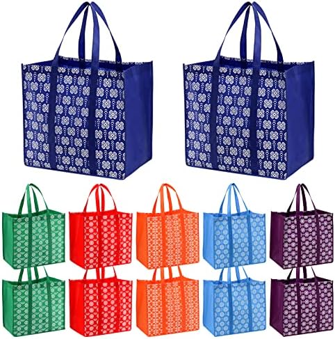 Frcctre 12 Pack Reusable Grocery Bags, Large Foldable Shopping Tote Bags with Long Handles Heavy Duty Reusable Bags for Shopping Groceries Clothes - 6 Assorted Colors