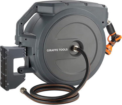 Giraffe Tools AW405/8MB Retractable Garden Hose Reel 5/8" x 90 ft PRO Metal Bracket, Heavy Duty, Any Length Lock Hose Reel, 90ft, Dark Grey