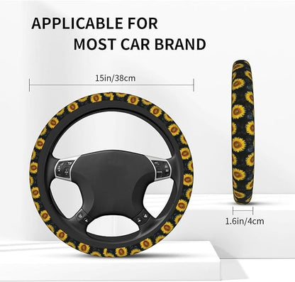 Sunflower Steering Wheel Cover Flower Steering Wheel Cover Accessories Universal Auto Interior Decor Anti Slip Car for Men Women 2 Pieces Car Coasters
