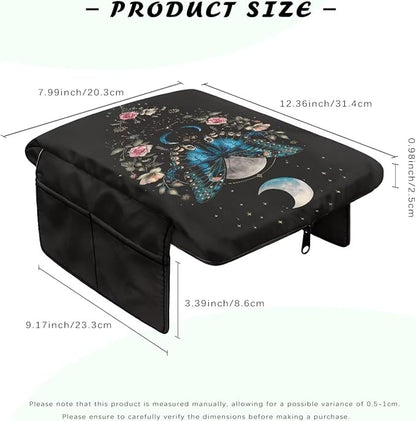 Wanyint Butterfly Flower Moon Black Car Center Console Cover Comfortable Armrest Box Mat Hand Rest Pillow for Car Seat Organizer Arm Rest Cushion Protective Cover Car Interior Decor