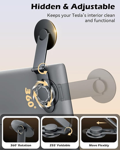 CloudValley Tesla Model 3/Y Phone Mount, Magnetic Car Metal Holder with Strong Magnet Power,【Foldable & Extendable Hidden Design】Tesla Screen Stand for 3/Y/S/X/Cybertruck, Designed for MagSafe iPhone
