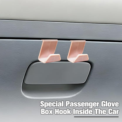 2PCS Car Co-Pilot Glovebox Hooks, Front Passenger Seat Glovebox Storage Hanger for Purse Key Umbrella Cable, Multifunctional Glove Compartment Holder Organizer Hook, Universal Fit (Pink)