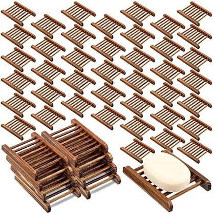 Potchen Bamboo Soap Dish Wooden Hand Craft Soap Case for Shower Rectangular Bathtub Shower Dish Accessories for Home Bathroom Kitchen Sponges(Charcoal,50 Pack)