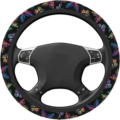 Colorful Butterfly Steering Wheel Cover Women Men Elastic Stretch Soft Car Wheel Protector Universal Breathable No-Slip Car Accessories for Truck Van SUV Auto Fit 14-15 Inches