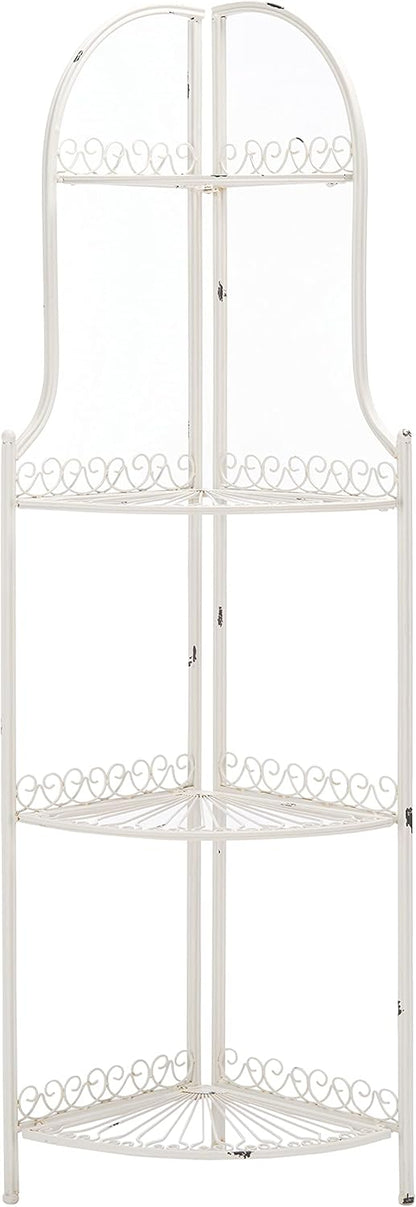 Safavieh PAT5013B Outdoor Collection Abarrane Antique White Wrought Iron 4-Tier Corner Shelf
