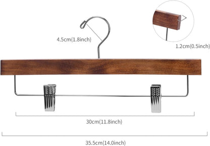 Nature Smile Deluxe Wooden Pants Hangers,Solid Lotus Wood Jeans Skirt Hanger with Clips Anti-Rust Hook Pack of 28（Retro）