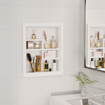 Solid Wood 14 X 18 Recessed Medicine Cabinet,2-Tier, Medicine Cabinet Organizer,Wall Niche, Bathroom Wall Cabinet, Recessed Bathroom Cabinet, Bathroom Cabinet with Storage White