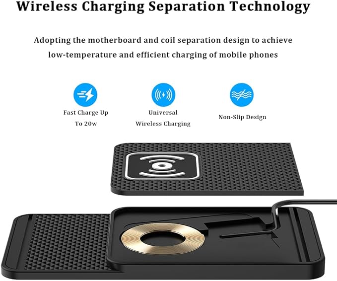 Wireless Charging Pad for Car for GMC Terrain 2010-2026, 20W Fast Wireless Car Charger Pad Type-C/USB Non-Slip Phone Charging Mat,B 30cm Cable USB Plug