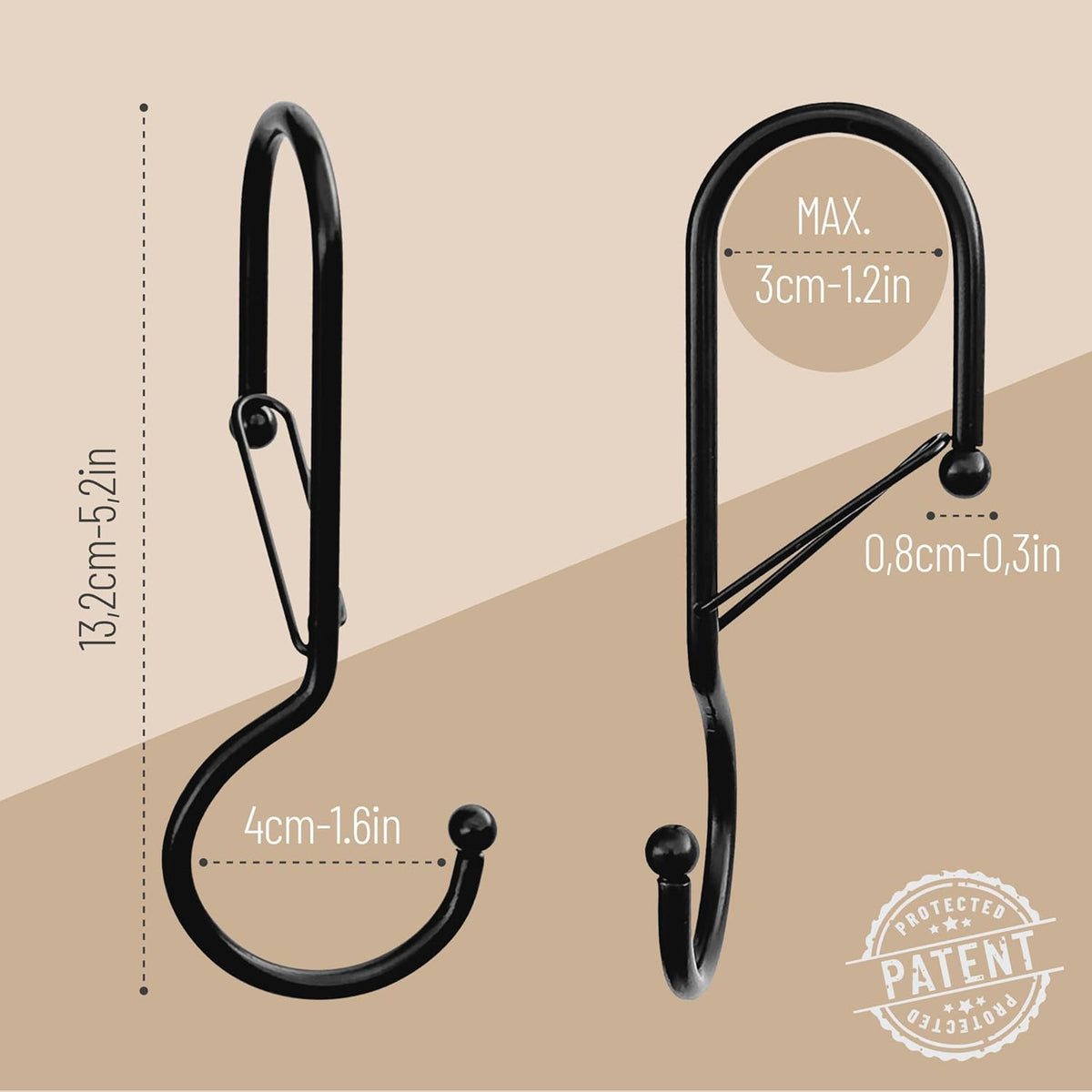 6 Purse Hanger for Closet. Tote Hanger. S-Shaped Hooks S Hooks Twist Design. Anti Drop S-Shaped Hook for Hanging Handbags with Safety Buckle to Prevent Falls. Heavy Duty. (Black, Twisted)