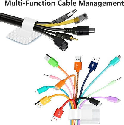 Desk Cable Management, Wire Organizers for Cords - Grey and White 48 PCS Sticky Back Self Adhesive Cable Ties, Hook and Loop Straps for Home or Office Use