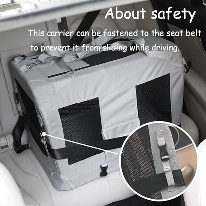 Petseek Extra Large Cat Carrier Soft Sided, Portable Small Dog Carrier for 2 Cats, 24"x16.5"x16" Car Travel Folding Comfortable Design with Bowl, Grey