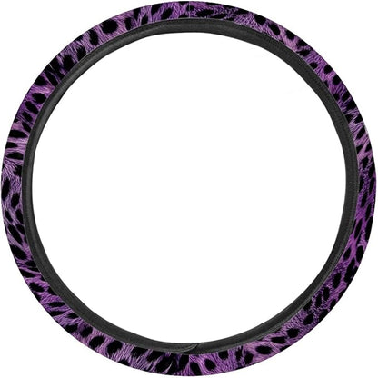 Universal Non-Slip Steering Wheel Cover, 15-inch Polyester Material Driving Accessories, Adjustable for Car and Truck(Artistic Amethyst Leopard)
