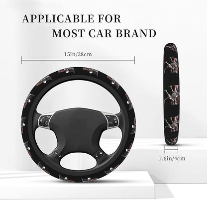 Ouqiuwa Skull and US Flag Steering Wheel Cover Women, Comfortable Elastic Steering Car Wheel Cover Fit 15 inches Universal Accessories Suvs Trucks Decor
