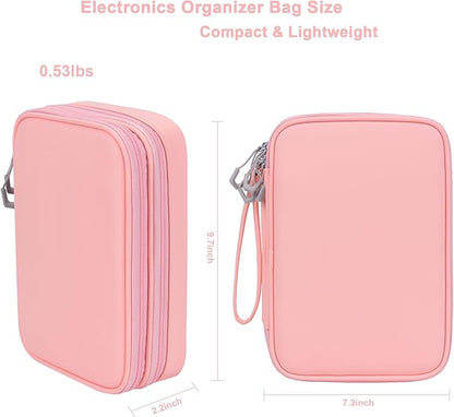 DDgro Electornics Travel Organizer Case for Cable/Cords/Charger/Tech Accessories, Large Pouch Bag for Woman (Pink, PU-Large)