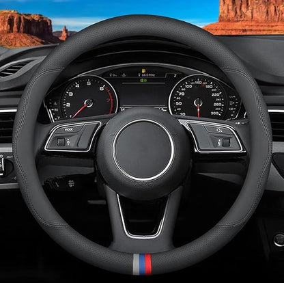 Custom-Fit for BMW Steering Wheel Cover, Premium Leather Car Steering Wheel Cover with Logo, Non-Slip, Breathable, for B-MW Accessories (D-Style,for BMW)