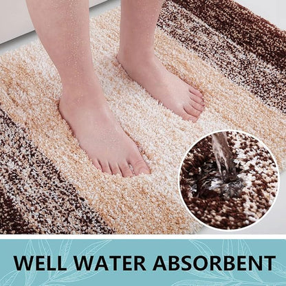 Arotive Microfiber Bathroom Rugs, Shaggy Soft and Absorbent Bath Rug, Non-Slip, Thick Plush Machine Washable Dry Bath Mats for Bathroom, Tub and Shower, 59x17, Brown, Rectangular