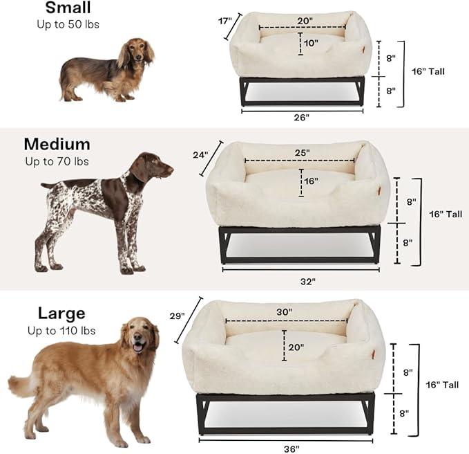 FUZI Elevated Dog Bed Medium with Extra Cover, Luxury Raised Dog Beds, Removable and Machine Washable Bed Cover, Indoor/Outdoor Orthopedic Pet Bed, Medium 31.75x23.6x18 Soft White and Black Base