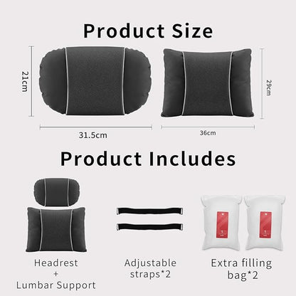 Car Headrest & Lumbar Support Set,Premium Skin-Feeling Napa Leather Soft and Comfortable Headrest,Car Seat Headrest Pillow Waist Support Car Interior Accessories for Driving Home Office