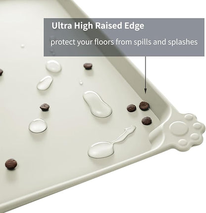 Reopet Waterproof Pet Feeding Mat with High Raised Edges, Heavier and Thicker Placemats for Cat Dog Water Bowl with BPA Free, Dogs Cats Food Mats for Messy Drinkers to Prevent Spill and Protect Floors