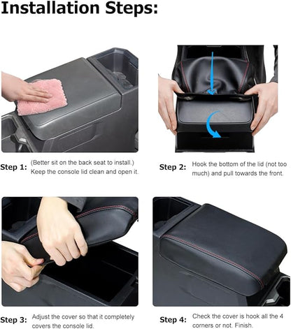 INTGET Center Console Cover for 2026 Toyota Tacoma Accessories 2024 2025 & 2025 2026 4Runner Accessories Leather Car Middle Armrest Arm Rest Box Lid Seat Protector Cushion(Black Stitches, 2024+)