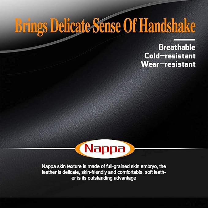 Carodi Latest Nappa Leather car Steering Wheel Cover, Stylish Non-Slip Leather car Interior 15 inches Universal（Black）