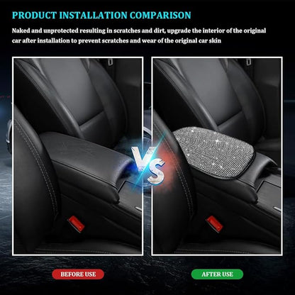 Bling Car Center Console Cover, Car Armrest Cover, Diamond Rhinestone Auto Center Console Cover Protector, Universal Arm Rest Cushion Pads Car Interior Accessories for Vehicles, SUVs (White)