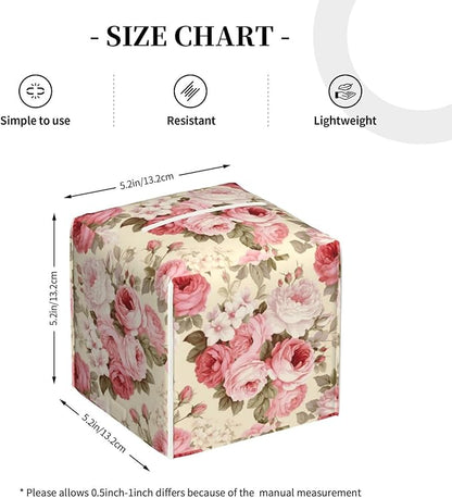 PVC Tissue Box Cover Holder,Flower Square Decorative Organizer,5.2"X5.2"X5.2" Tissue Case for Bathroom,Tabletop,Car,Office