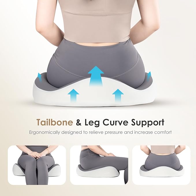 FLORICH Lumbar Support Pillow and Car Seat Cushion for Driving Car Office Chair, Memory Foam Back Support Pillow and Office Seat Chair Cushion for Sciatica Pain Relief - Grey