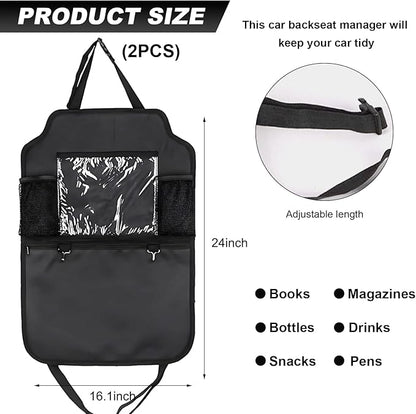 2 PCS Car Backseat Organizer, Heavy Duty Seat Back Storage Bag with Touch Screen Tablet Holder, Waterproof Kick Mats Back Seat Protector for Kids Toddlers, Car Accessories (Zipper)