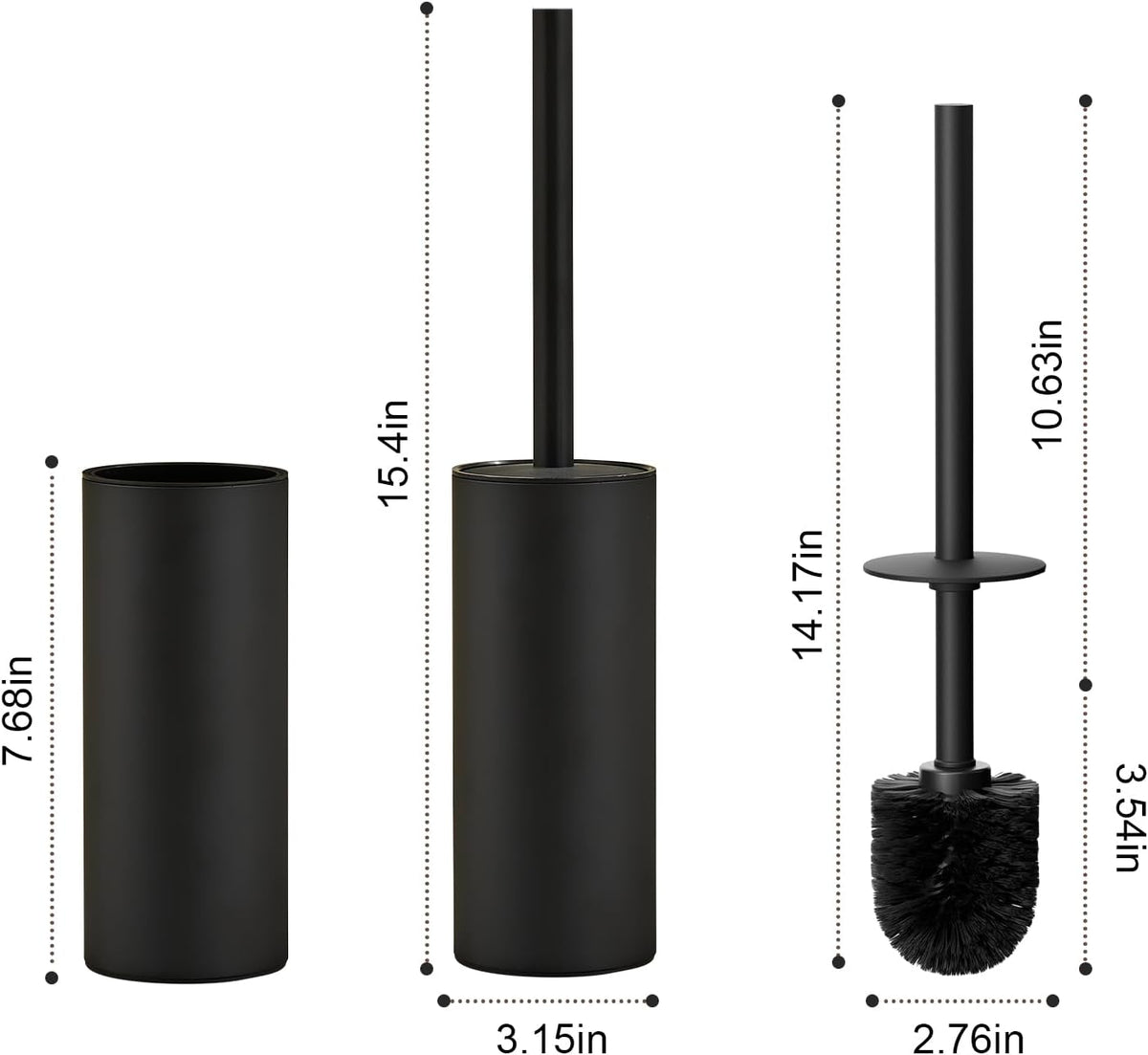 304 Stainless Steel Toilet Bowl Brush and Holder Set, Circular Floor Toilet Brush Holder, Long Handle, Bathroom Heavy-Duty Cleaner, High-End Cylinder Wall，2 Brush Head (Black) YIGUANXIN