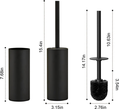 304 Stainless Steel Toilet Bowl Brush and Holder Set, Circular Floor Toilet Brush Holder, Long Handle, Bathroom Heavy-Duty Cleaner, High-End Cylinder Wall，2 Brush Head (Black) YIGUANXIN