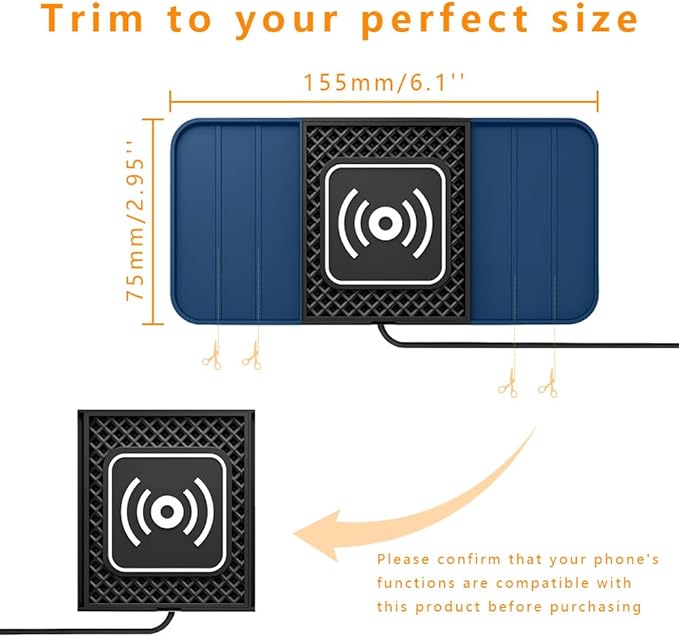 Wireless Charging Pad for Car for Chevrolet Trax 2015-2022 2024-2026, DIY Trim-to-Fit Slim Non Slip Fast Charger Car Wireless Charging Pad 30CM Cable,A&30cm Type-C Plug Cable