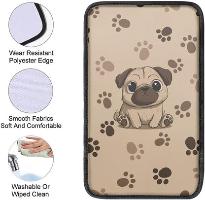 Cute Pug Car Center Console Cushion Pad for Women Dog Print Automotive Armrest Seat Box Cover Universal Fit Most Vehicles Sedan Van Truck SUVs