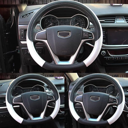 Pahajim Steering Wheel Cover Flat Bottom, D Shaped Car Steering Wheel Wrap PU Leather Anti Skid 14.5-15 Inch (37-38cm) Cubre Volantes Carros for Women Men (White)