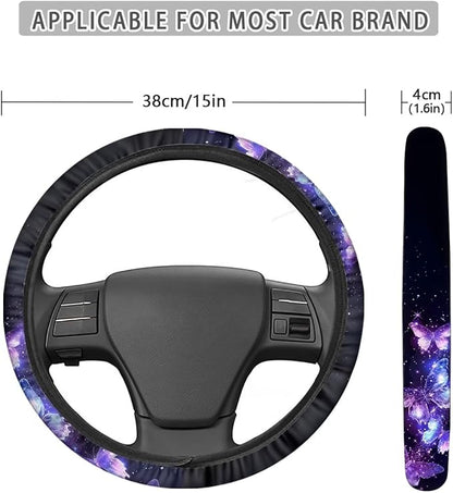 AFPANQZ Purple Butterfly Car Steering Wheel Covers Sweat Anti-Slip Soft Grip Universal 14-15 inch Stretch-on Fabric Steering Wheel Protector Fits Sedans SUV Vans Trucks Red