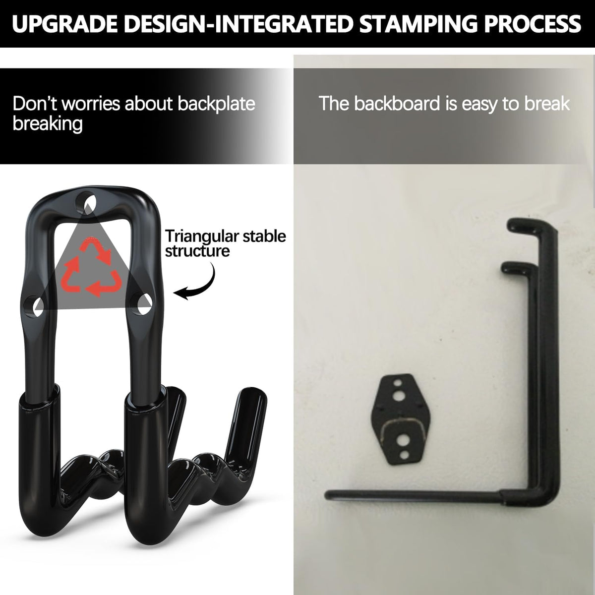 3-H Heavy Duty Garage Hooks 4 Pack, One-Piece Construction Garage Wall Hooks, Garage Hanger & Organizer Wall Mount for Ladders, Bikes, Chairs, WeedEaters, Shovels, Garden Tools (Black)