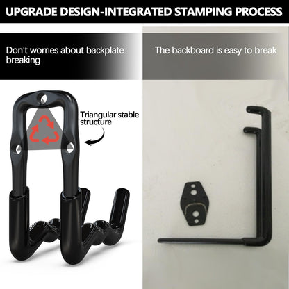 3-H Heavy Duty Garage Hooks 4 Pack, One-Piece Construction Garage Wall Hooks, Garage Hanger & Organizer Wall Mount for Ladders, Bikes, Chairs, WeedEaters, Shovels, Garden Tools (Black)