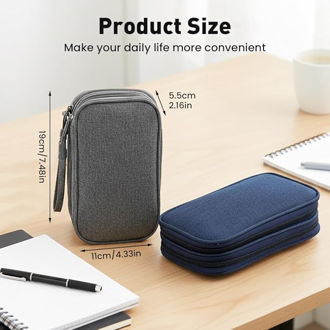 Travel Cable Organizer Pouch, 2026 Updated Cord Organizer Box, Double Layers Electronics Cable Organizer Box, All in One Cable Organizer Bag for Cable, Cord, Charger, Adapter, SD Card (Gray)