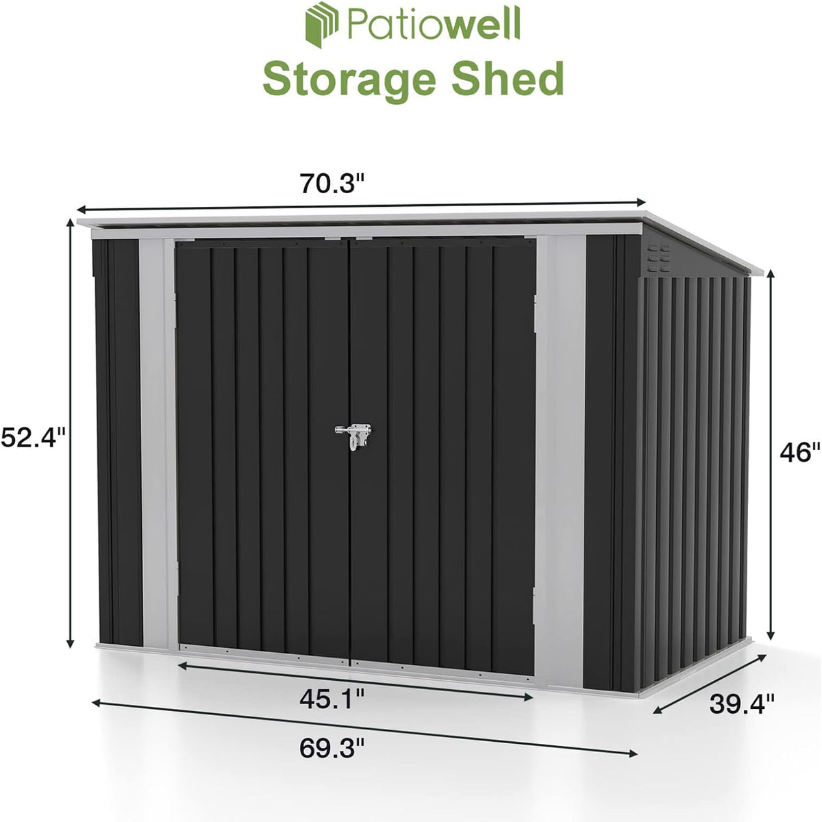 Patiowell 6 x 3 FT Horizontal Metal Shed, Outdoor Storage Shed with Double Lockable Doors and Easy Lift Hinges for Trash Cans, Garden Tools and Pool Accessories, Sloping Roof for Backyard Garden Lawn