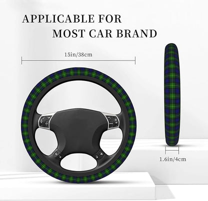 Thickened Elastic Steering Wheel Cover, Gordon Tartan Blue Green Plaid Ultra, Soft, Breathable, Fit for Cars, SUVs, Trucks, Stylish Comfortable Grip