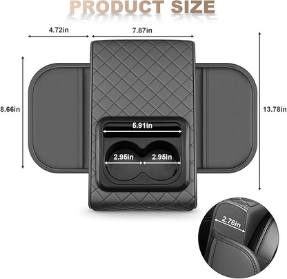 Center Console Cover Fit for Land Cruiser Faux Leather Car Armrest Cushion with Storage Bags, Cup Holder ＆ Phone Storage Multifunctional Middle Console Cover(Grey)
