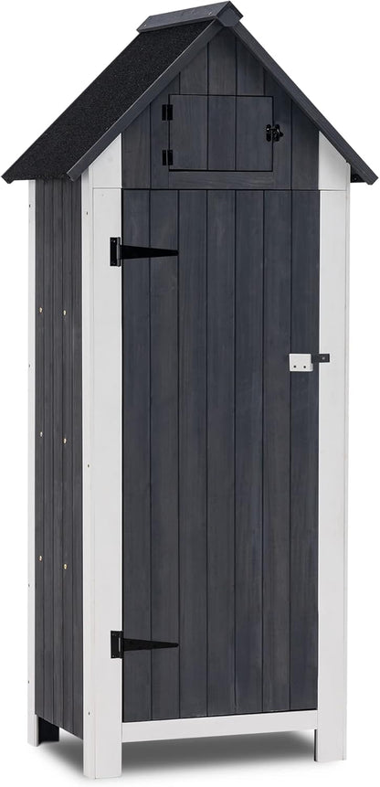 MCombo Outdoor Storage Cabinet with Shelves, Wooden Outside Storage Shed with Floor, Garden Tool Shed for Patio Yard Lawn, 0770 (Gray)