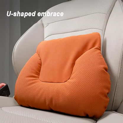 Car Neck Pillow Set for BMW M5 Touring 2025, Leather Car Headrest Lumbar Support Waist Backrest Head Support Cushion,Orange