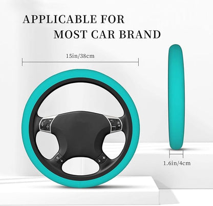 Car Steering Wheel Cover Women Men - Dark-Aqua Print 15 Inch Anti-Slip Elastic Stretch Car Wheel Cover Accessories Decor for Auto Trucks SUV Sedan Vans