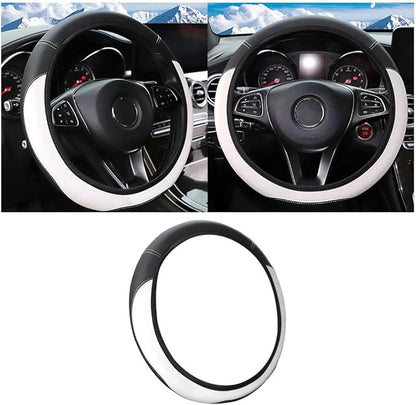 Car Steering Wheel Cover, Leather Elastic No Inner Ring Vehicle Steering Wheel Protector for 14.5-15Inch, Anti Slip Auto Interior Protection Accessories, Universal for SUV Sedan Truck (White)
