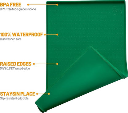 Hubulk Dog Feeding Mat,100% Waterproof Food Grade Silicone Pet Food and Water Bowl Placemat,Dishwasher, High Raised Edge to Prevent Spills,Nonslip Tray to Stop Messes on Floor(19"x12"x0.5",Hunter