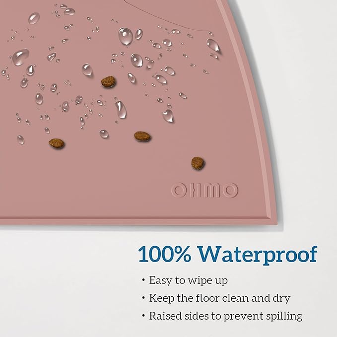 OHMO - Cat Food Mat, Silicone Pet Feeding Mat for Floor Non-Skid Waterproof Dog Water Bowl Tray, Easy to Clean Pet Placemat (Rose, 18 * 9.8'')