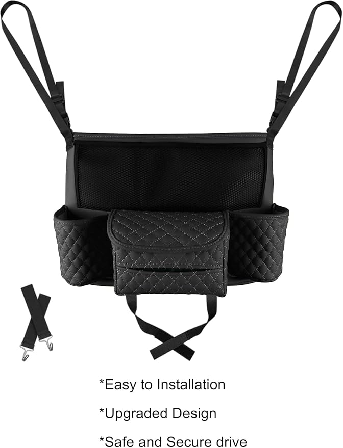 Car Handbag Holder Between Seats with Multi-Pocket Large Capacity Storage Bag, Pet Kids Barrier, Driver Storage Pouch for Handbag Cup