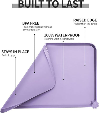 Reopet Waterproof Pet Feeding Mat with High Raised Edges, Heavier and Thicker Placemats for Cat Dog Water Bowl with BPA Free, Dogs Cats Food Mats for Messy Drinkers to Prevent Spill and Protect Floors